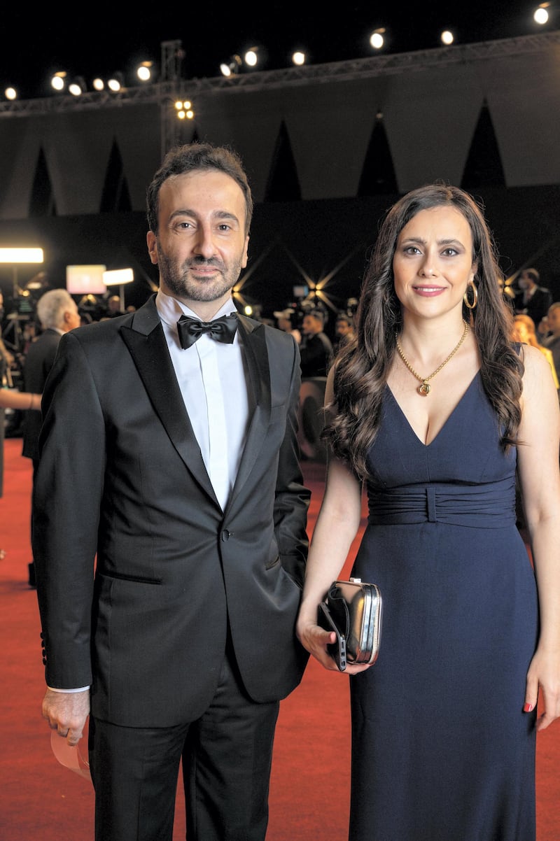 L-R : Lebanese directors Lucien Bourjeily and Farah Shaer arrive to the opening ceremony of 4th edition of El Gouna Film Festival, in El Gouna, Egypt on October 23, 2020.