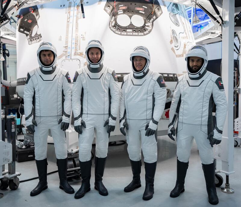 Dr Al Neyadi, right, with his SpaceX Crew-6 colleagues for a training session in January at SpaceX headquarters in California.