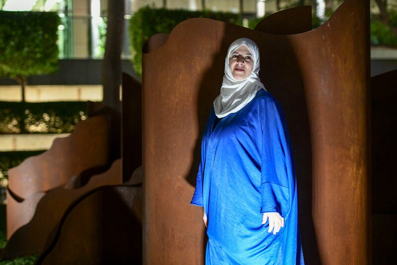 Emirati artist Azza Al Qubaisi at the DIFC Sculpture Park 
