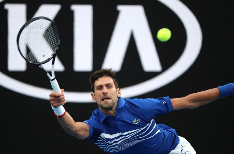 Novak Djokovic stretches to hit a forehead. REUTERS