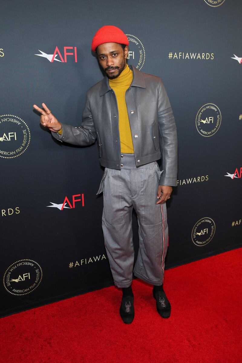 Actor Lakeith Stanfield ('Blackkklansman') goes bold on the red carpet in this eclectic outfit. REUTERS