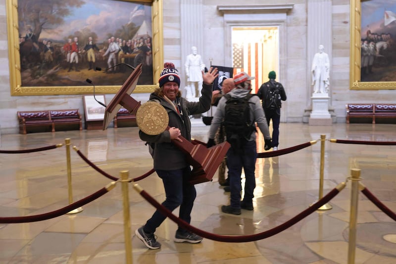 Protesters enter the US Capitol Building. AFP