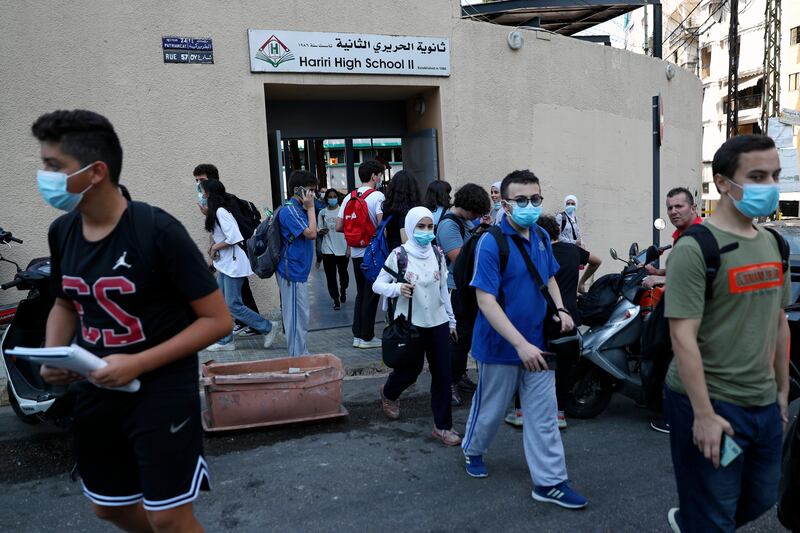 Students leaving their school in Beirut, Lebanon. AP