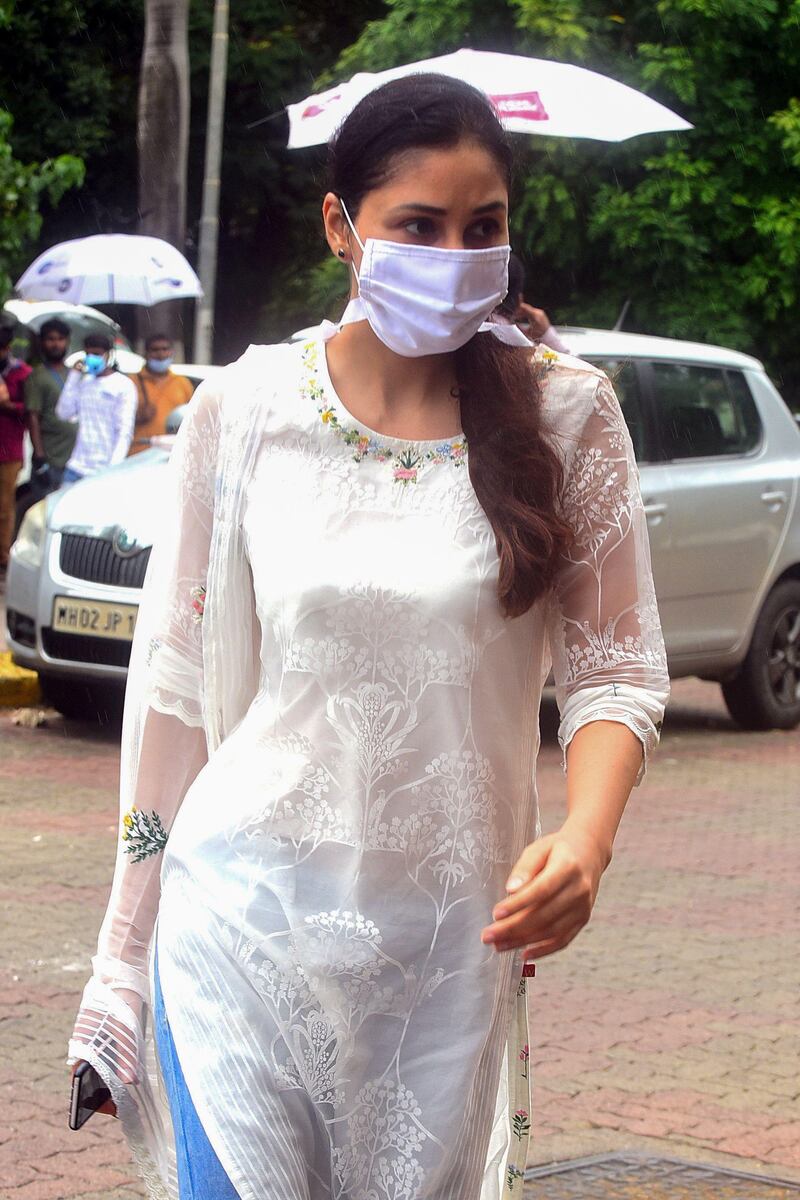 Bollywood actress Pooja Chopra arrives to attend the funeral of actor Sushant Singh Rajput in Mumbai on June 15, 2020. AFP