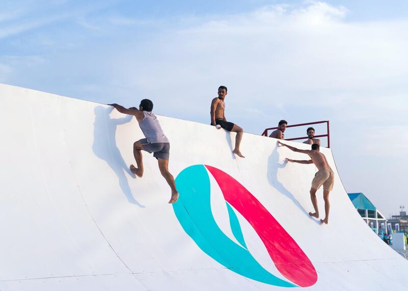 DUBAI, UNITED ARAB EMIRATES. 18 OCTOBER 2019. 
Tough Mudder challenge at Kite Beach Fitness Village.

The city launches the third edition of the Dubai Fitness Challenge (DFC) today with wide range of activities across the city that will be accessible to the entire Dubai community.   Here, Kites Beach is converted into a dedicated fitness village with different zones for free outdoor activities.

(Photo: Reem Mohammed/The National)

Reporter:
Section: