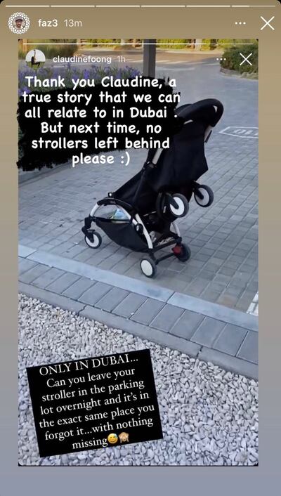 Sheikh Hamdan has reacted to an 'Only in Dubai' story that highlights the safety of the country. Photo: Instagram