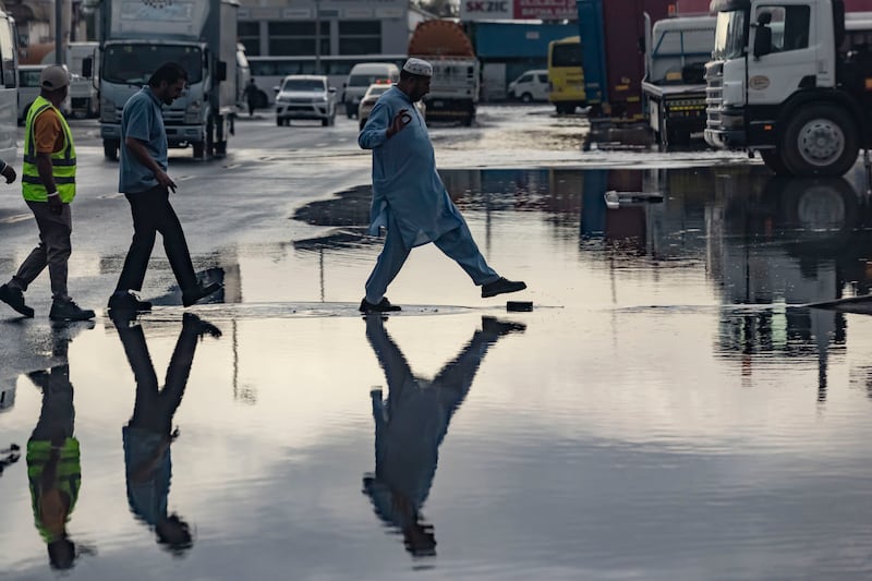 There were large puddles in Dubai after heavy rain overnight. Antonie Robertson/The National