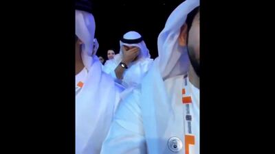 Sheikh Mohamed bin Zayed laughing while attending the Majlis for Future Generations in Abu Dhabi.