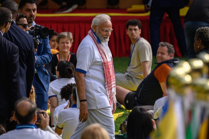 Mr Modi attends a yoga event on the International Day of Yoga, hosted at the UN. AFP