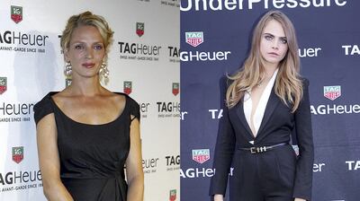 Uma Thurman and Cara Delevingne. Marc Andrew Deley / FilmMagic / Getty Images; Murielle Gander Cransac / WireImage / Getty Images