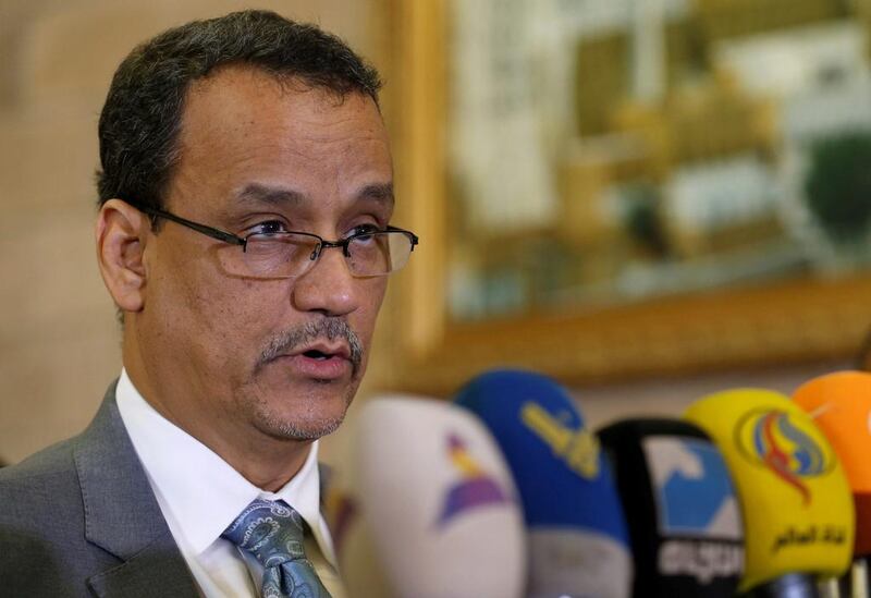Ismail Ould Cheikh Ahmed, the UN envoy for Yemen, speaks to reporters before leaving Sanaa airport on November 7, 2016, after further talks with Iran-backed rebels on reaching a peace deal. Khaled Abdullah / Reuters