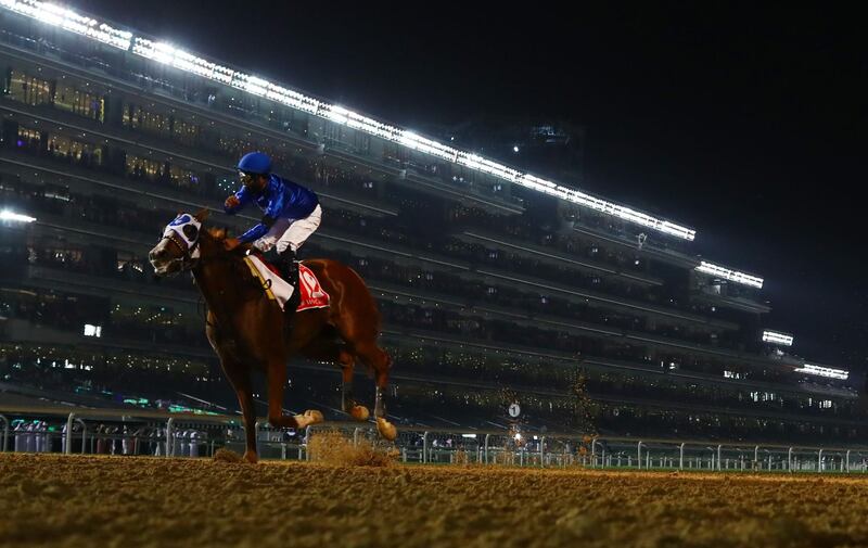 Luis Saez rides Mystic Guide to victory in Dubai World Cup's showpeice race at Meydan Racecourse on Saturday, March 27. Reuters