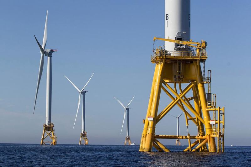 The five 6-megawatt wind turbines are expected to produce more eletricity than Block Island needs. Scott Eisen / Getty / AFP