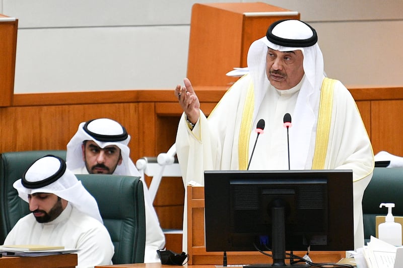 Kuwaiti Prime Minister Sheikh Sabah Al Khaled Al Hamad Al Sabah speaks during a Parliament session at the Kuwait National Assembly in Kuwait City. EPA