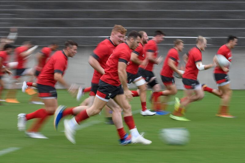 The Wales squad training in Oita. AFP