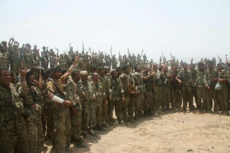A group of soldiers and officers from the camp of the Republican Guards in Bait Dahrah area in Sanaa province consists of 76 soldiers and officers joint the resistance in Sanaa the morning of Feb 1, 2016. Courtesy of Yemen military