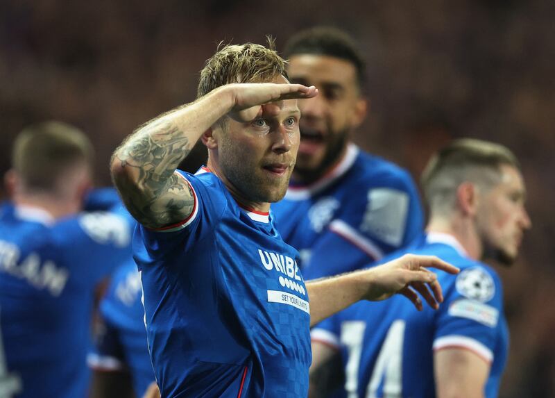 Scott Arfield celebrates scoring. Action Images