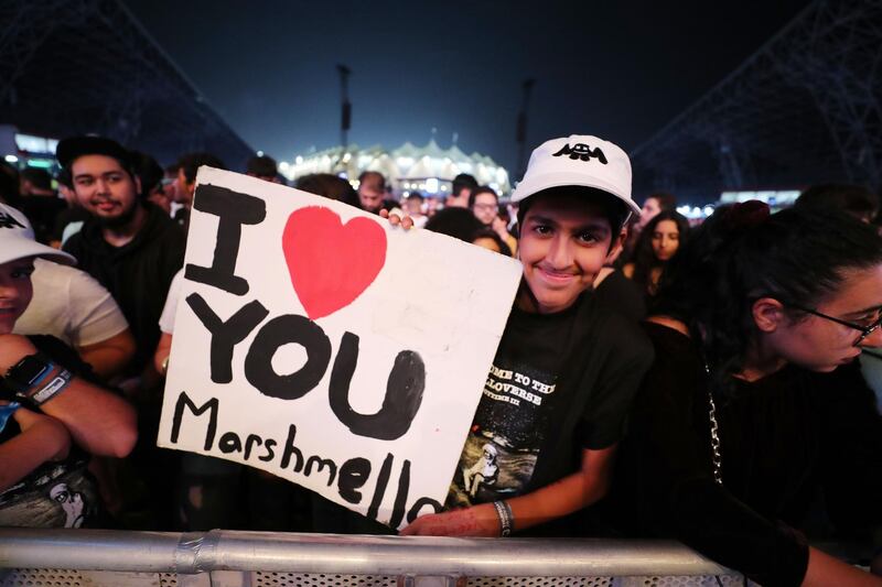 Abu Dhabi, United Arab Emirates - November 28th, 2019: Marshmellow performs at the F1 concert. Thursday, November 28th, 2019. Du Arena, Abu Dhabi. Chris Whiteoak / The National