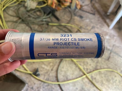 CS Smoke projectiles, made in the US, found in the gardens. Photo by Aline Khoury