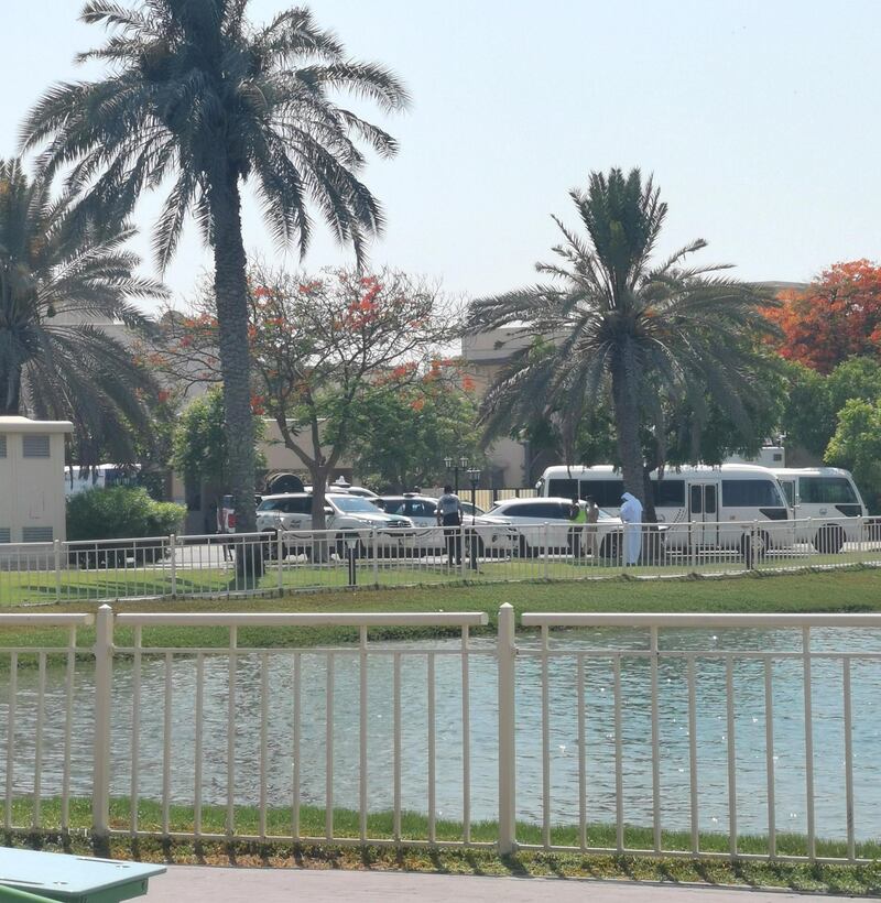 Police officers and Dubai Municipality officials were in Meadows 9 on Wednesday afternoon. Courtesy: Shuchita Gautam / The National