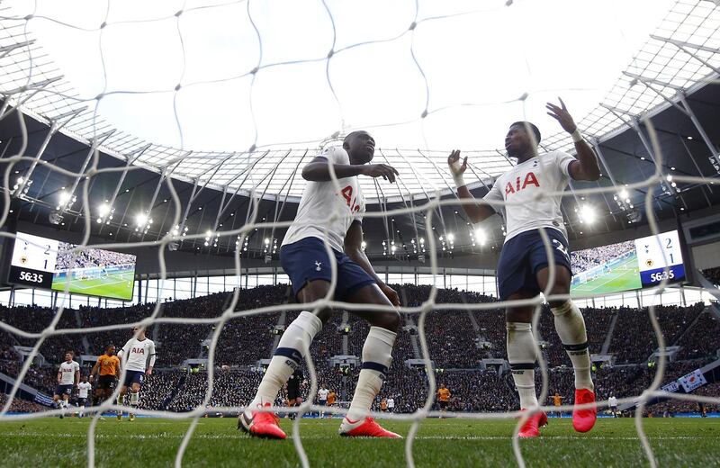 Tottenham Hotspur's Serge Aurier and Davinson Sanchez look dejected after conceding their second goal. Reuters