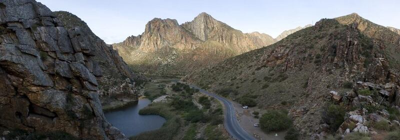 Looking down to the spectacular Cogmanskloof pass that links the small towns of Ashton and Montagu, and finds its way through the mountains. Getty Images