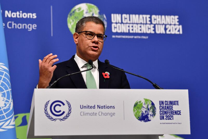 Britain's President for COP26 Alok Sharma speaks at a press conference at the close of the COP26 UN Climate Change Conference in Glasgow on November 13, 2021.   AFP