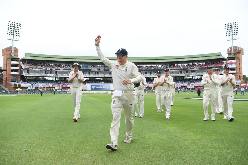 England spinner Dom Bess celebrates his five-wicket haul at the end of South Africa's first innings. Getty