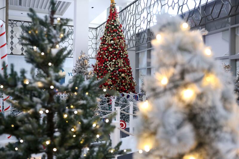 Festive Christmas decorations in Santa's Winter Village at The Galleria Mall Al Maryah Island. Khushnum Bhandari / The National