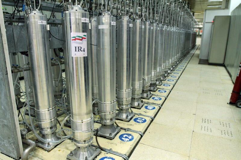 epa09130141 A handout photo made available by the Atomic Energy Organization (AEOI) of Iran shows centrifuge machines in the Natanz uranium enrichment facility in central Iran, 05 November 2019 (reissued 12 April 2021). Head of the Atomic Energy Organization of Iran (AEOI) Ali Akbar Salehi said an electricity disruption at Natanz nuclear facility on 11 April 2021 was a 'terrorist act' adding that his country reserves the rights to act against culprits. The AEOI said that an incident involving disruption of the Natanz nuclear facility's power network occurred, one day after President Hassan Rouhani inaugurated new centrifuges.  EPA/AEOI HANDOUT  HANDOUT EDITORIAL USE ONLY/NO SALES