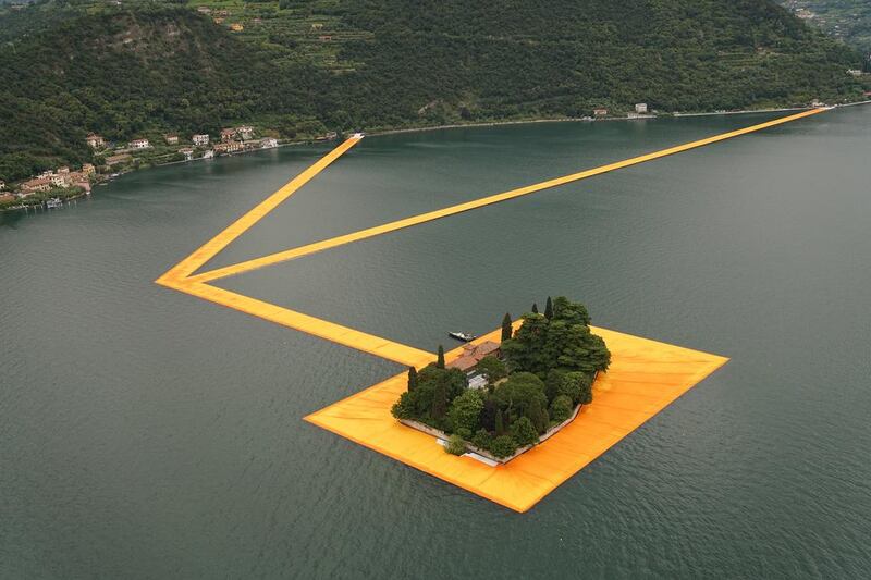 An aerial view of The Floating Piers taken on June 16, 2016. Images courtesy Wolfgang Wolz