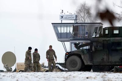 US soldiers at an airport in Arlamow, south-eastern Poland, near the border with Ukraine. AP