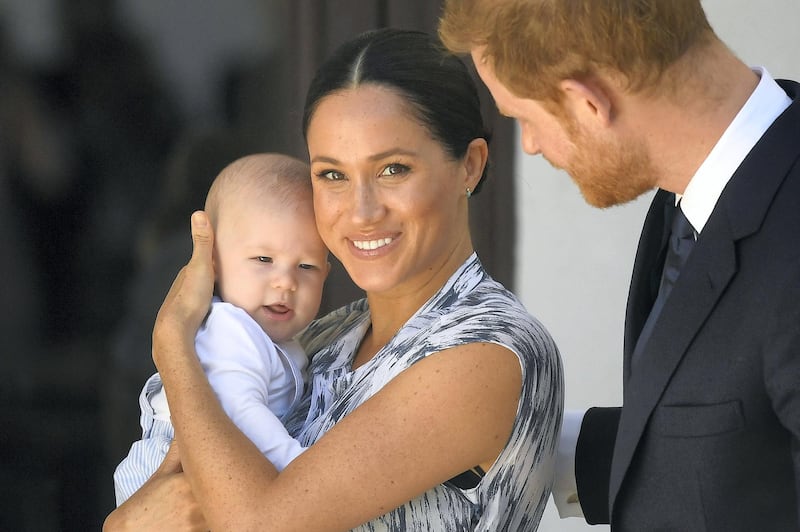 CAPE TOWN, SOUTH AFRICA - SEPTEMBER 25: Prince Harry, Duke of Sussex and Meghan, Duchess of Sussex and their baby son Archie Mountbatten-Windsor at a meeting with Archbishop Desmond Tutu at the Desmond & Leah Tutu Legacy Foundation during their royal tour of South Africa on September 25, 2019 in Cape Town, South Africa. (Photo by Toby Melville - Pool/Getty Images)