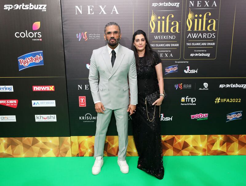 Actor Suniel Shetty arrives with his wife, Mana. 