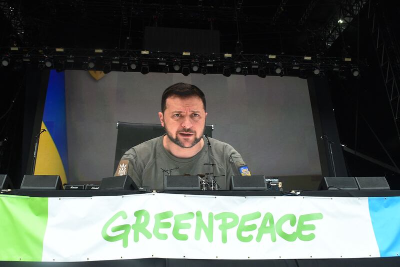 'Glastonbury is the greatest concentration of freedom these days and I ask you to share this feeling with everyone whose freedom is under attack,' Zelenskyy told festivalgoers. AFP
