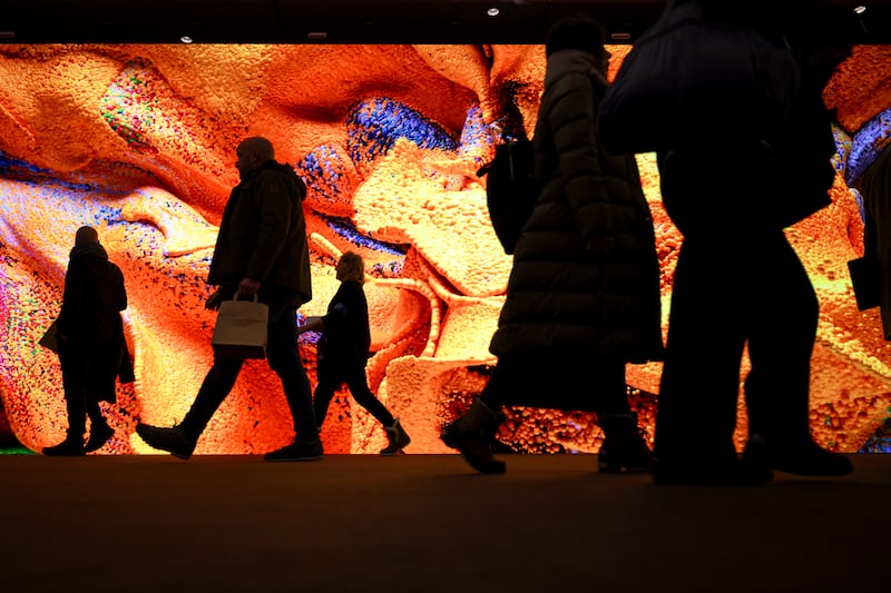 A screen displaying AI-generated art at the World Economic Forum in Davos, Switzerland, on January 14. EPA
