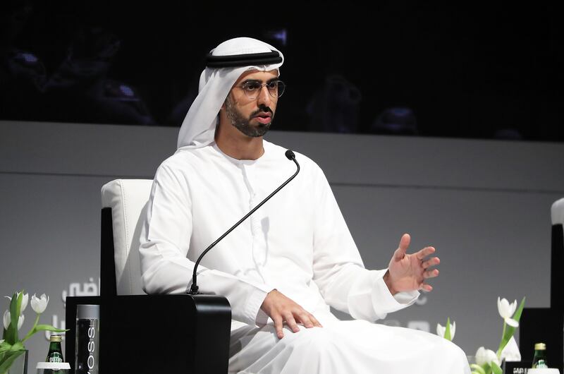 Omar Al Olama, Minister of State for AI, speaking at the International Government Communication Forum held at the Expo Centre in Sharjah. All photos: Pawan Singh / The National