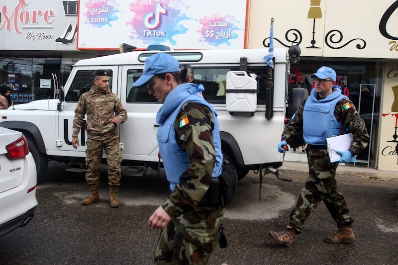 Irish UN peacekeepers in the village of Aqibya. AFP