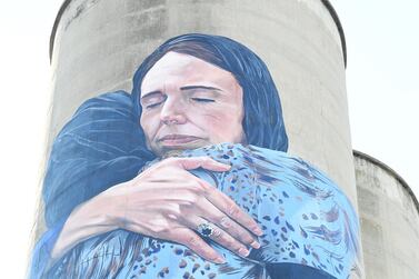 epa07578335 A general view shows the progress of a mural by street artist Loretta Lizzio depicting New Zealand's Prime Minister Jacinda Ardern embracing a woman in the wake of the Christchurch mosque shootings, in Brunswick, Melbourne, Victoria, Australia, 17 May 2019. Over 50 people have been killed in two consecutive terrorist attacks against mosques during Friday prayers in Christchurch, New Zealand on 15 March 2019. EPA/JAMES ROSS AUSTRALIA AND NEW ZEALAND OUT
