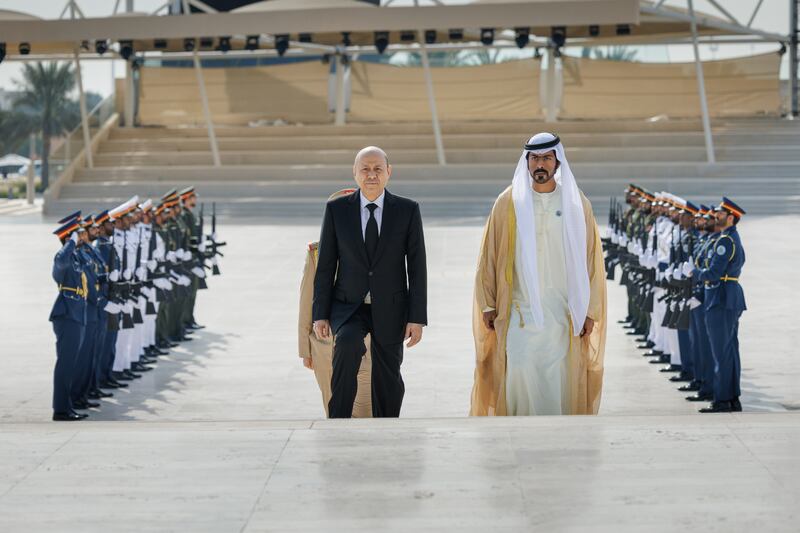 Sheikh Khalifa bin Tahnoun, Executive Director of the Martyrs' Families' Affairs Office, with Dr Rashad Al Alimi, chairman of the Presidential Leadership Council in Yemen, at Wahat Al Karama. All photos: Wam