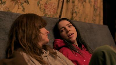 This image released by Apple TV+ shows Billie Eilish, right, and her mother Maggie Baird in a scene from "Billie Eilish: The Worldâ€™s A Little Blurry." (Apple TV+ via AP)