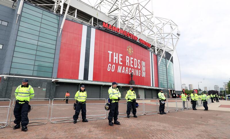 Police outside Old Trafford on Thursday. PA