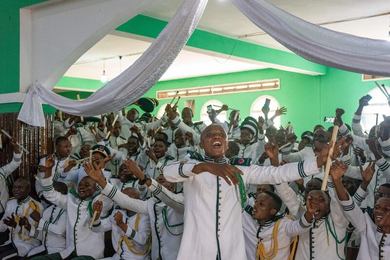 Musicians perform at the International Kimbanguist Church headquarters in Nkamba, in the Democratic  Republic of Congo, at an event marking the church's 100th anniversary. AFP