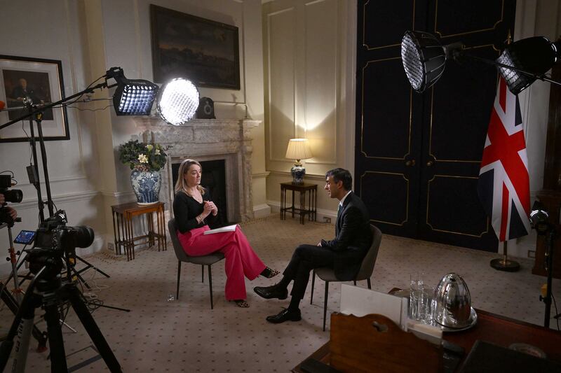 Rishi Sunak appearing on the BBC's Sunday with Laura Kuenssberg, from No 10 Downing Street, London. AFP