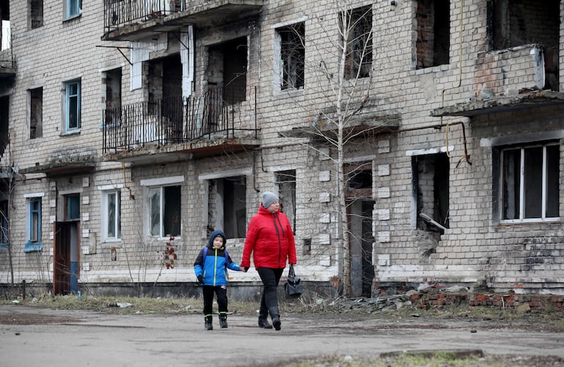 Destroyed buildings in Krasnogorivka, Ukraine. AFP