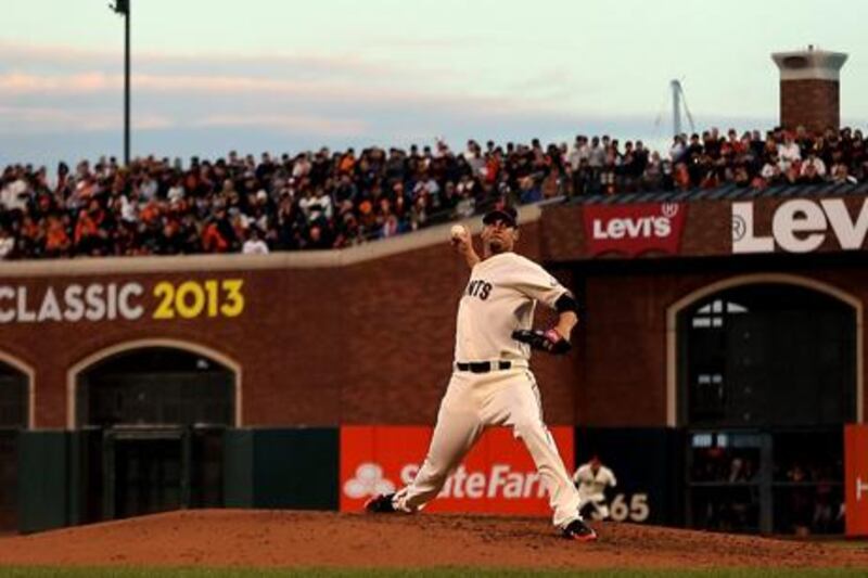 San Francisco's Ryan Vogelsong pitches against St Louis in game six of their championship series