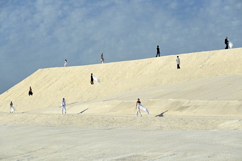 Models take to the catwalk at the 'Le Papier' Jacquemus fashion show in Arles, France. Getty Images