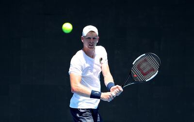 MELBOURNE, AUSTRALIA - JANUARY 08: Kyle Edmund of Great Britain plays a shot during a practice session ahead of the 2019 Australian Open at Melbourne Park on January 08, 2019 in Melbourne, Australia. (Photo by Scott Barbour/Getty Images)