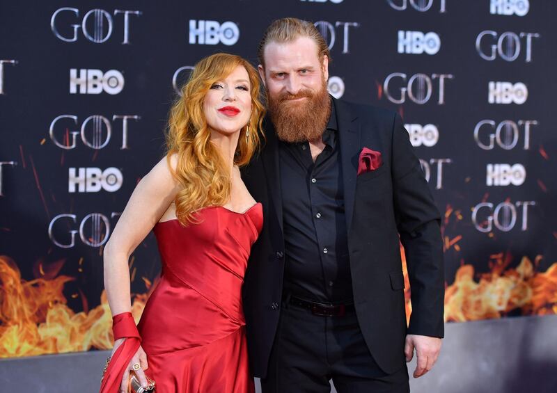 Kristofer Hivju (Tormund Giantsbane) and his wife Gry Molvaer Hivju arrive for the 'Game of Thrones' final season premiere at Radio City Music Hall on April 3, 2019 in New York. AFP