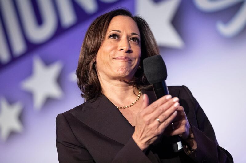 epa08042022 (FILE) - Democratic candidate for Presidency and Senator, Kamala Harris delivers a speech during SEIU's Unions for All summit in Los Angeles, California, USA, 04 October 2019 (Reissued 03 December 2019). Kamala Harris announced that she is suspending her 2020 presidential campaign due to the lack of financial resources.  EPA/ETIENNE LAURENT *** Local Caption *** 55523246